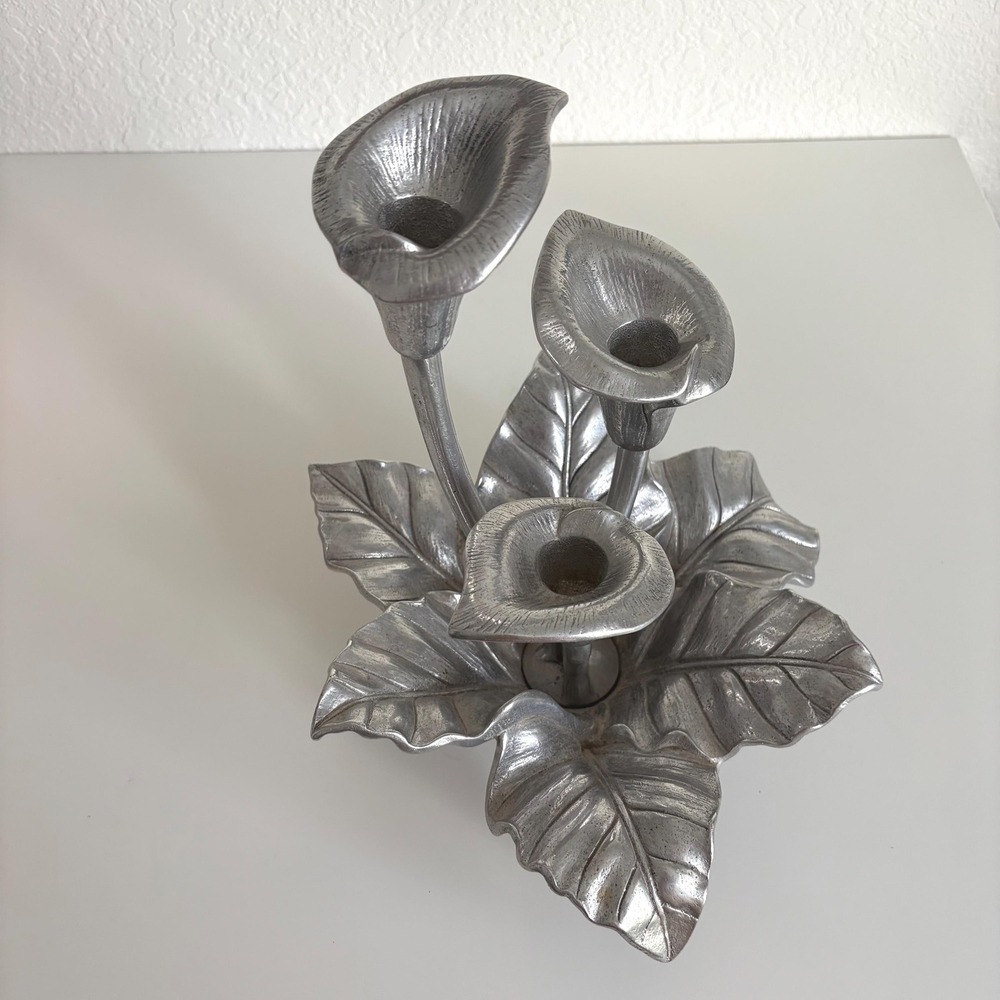 Arthur Court Signed Aluminum Calla Lily Candle Holder – Vintage Floral Sculptura